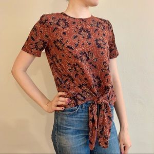 Madewell Silk Button-Back Tie Tee in Assam Floral